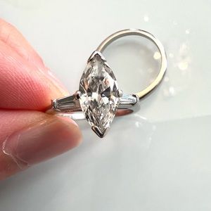 **SOLD**2 CT Center Marquise Cut Natural Diamond Platinum Engagement Set